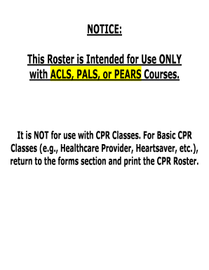 ACLS PALS PEARS Course Roster Form