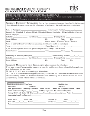 Retirement Plan Settlement of Account Election Form