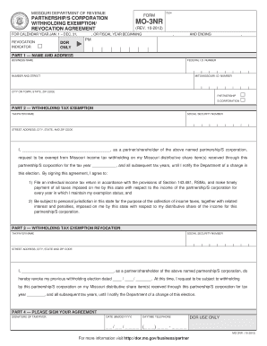 Missouri Partnership/S Corporation Withholding Exemption/Revocation Agreement