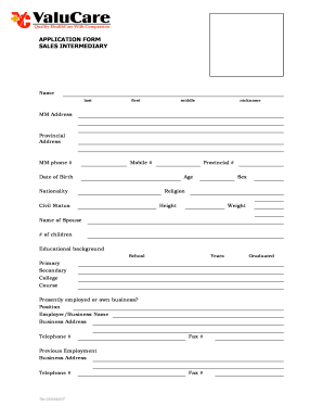 Sales Intermediary Application Form