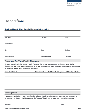 Retiree Health Plan Family Member Information Form