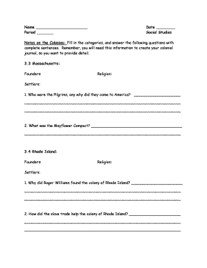 Colonial History Worksheet