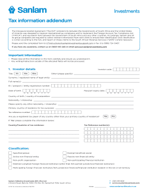 South Africa FATCA Tax Information Addendum