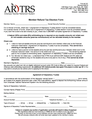 Arkansas Teacher Retirement System Member Refund Tax Election Form