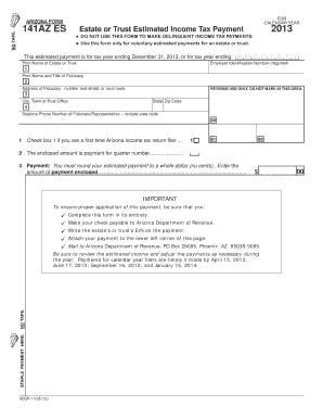 Arizona Form 141AZ Estate or Trust Estimated Income Tax Payment 2013