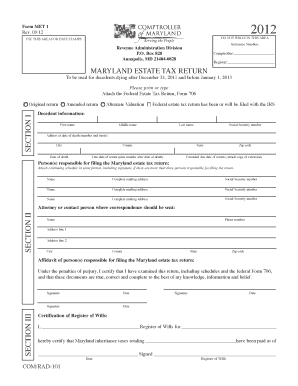 Maryland Estate Tax Return Form MET 1