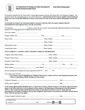 HUD Buyer Select Closing Agent Form