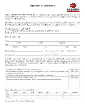 Premier Urgent Care Employment Application