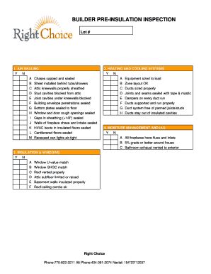 Builder Pre-Insulation Inspection Form