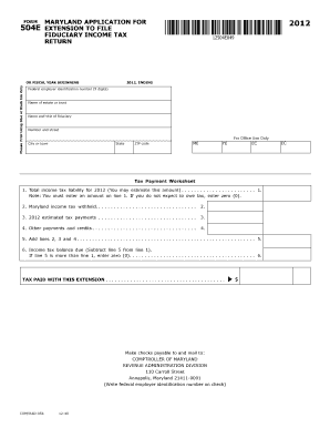 Maryland Fiduciary Income Tax Extension Form 504E