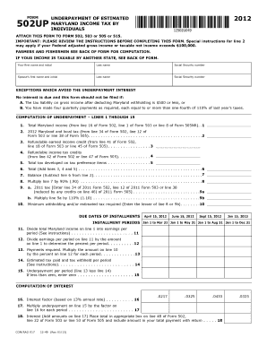 Maryland Underpayment of Estimated 2012 Income Tax Form