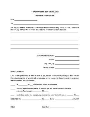 7 Day Notice of Non-Compliance and Termination