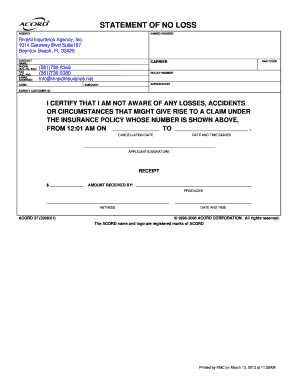 Insurance Statement of No Loss