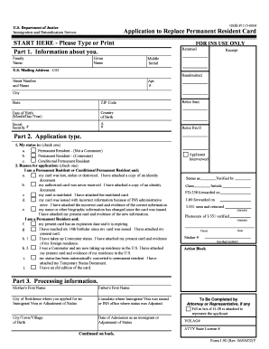US Permanent Resident Card Replacement Form