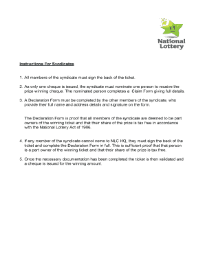 National Lottery Syndicate Declaration Form