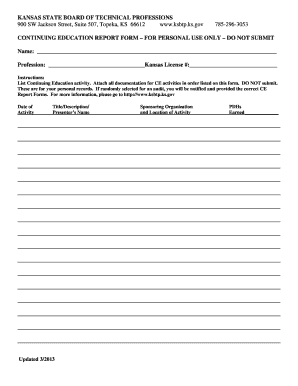 Kansas Continuing Education Report Form