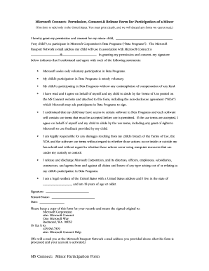 Microsoft Connect Minor Participation Form