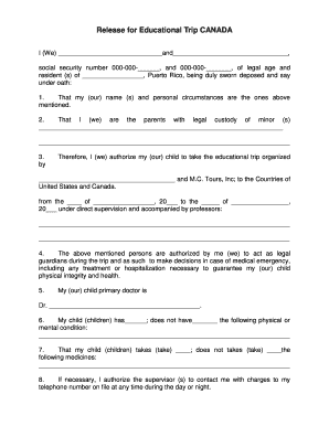 Release for Educational Trip Canada