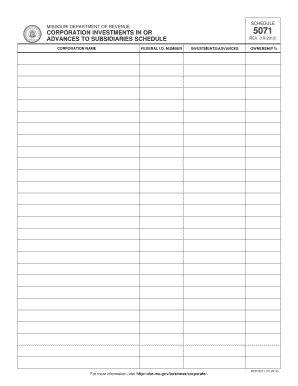 Missouri Corporation Investments in Subsidiaries Schedule