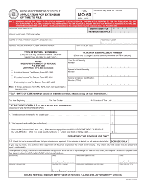 Missouri Income Tax Extension Form MO-60