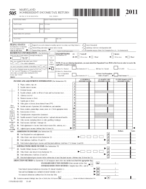 Maryland Nonresident Income Tax Return 2011