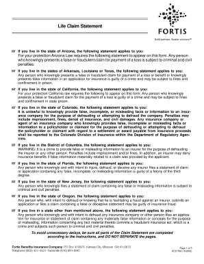 Life Claim Statement Form