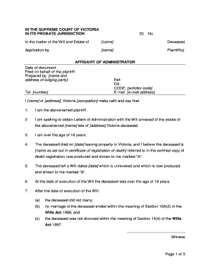 Affidavit of Administrator for Probate