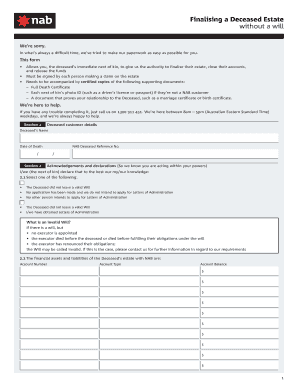 NAB Deceased Estate Finalization Form