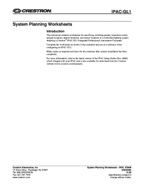 Crestron IPAC-GL1 System Planning Worksheets