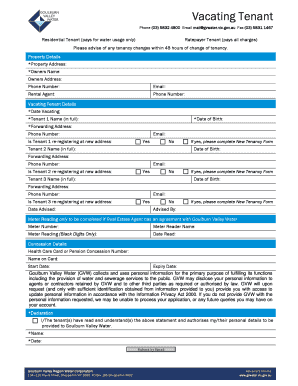 Vacating Tenant Notification Form