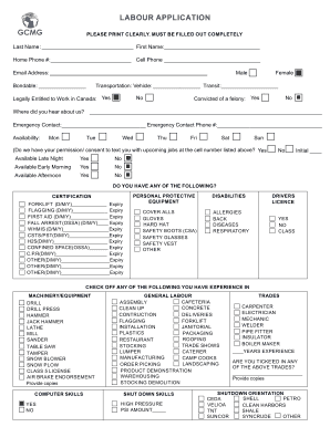 Labour Application Form