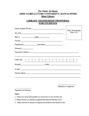 Library Membership Form for Students