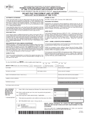 New Hampshire Interest and Dividends Tax Extension Form