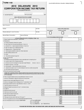 Delaware Corporation Income Tax Return Form 1100