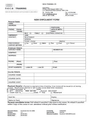 NSW Enrolment Form for Electrical Training