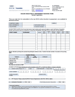 NECA Online Induction & Assessment Booking Form