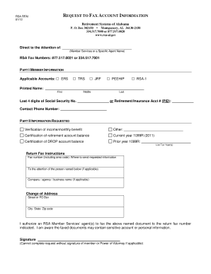 RSA Request to Fax Account Information