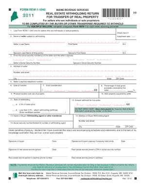 Maine Real Estate Withholding Return Form REW-1-1040
