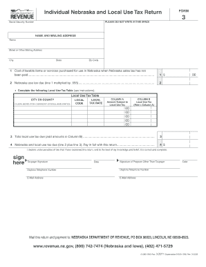 Nebraska Individual and Local Use Tax Return Form