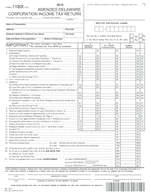 Delaware Corporation Income Tax Return Form 1100X