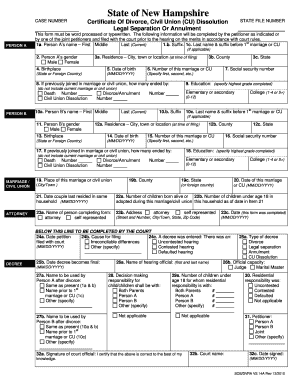 New Hampshire Divorce or Civil Union Dissolution Form