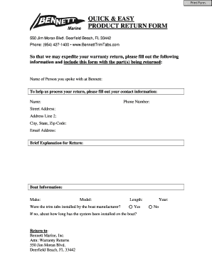 Bennett Product Return Form