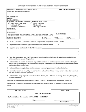 Request for Telephonic Appearance (Family Law)