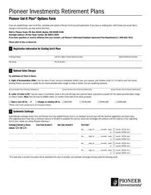 Pioneer Uni-K Plan Options Form
