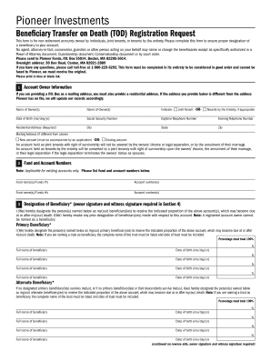 Pioneer Investments Beneficiary Transfer on Death Registration