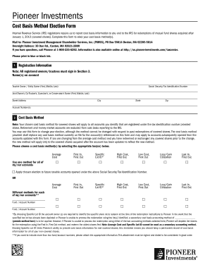 Pioneer Investments Cost Basis Method Election Form