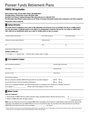 Pioneer SIMPLE IRA Application Form