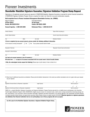 Pioneer Investments Medallion Signature Guarantee Request