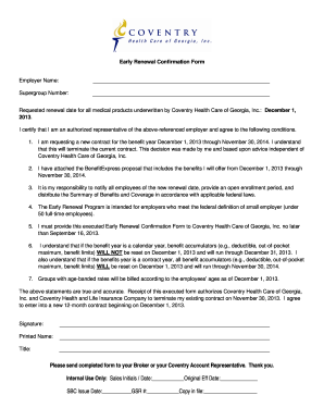 Early Renewal Confirmation Form