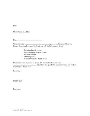 Breast and Cervical Cancer Screening Program Welcome Letter